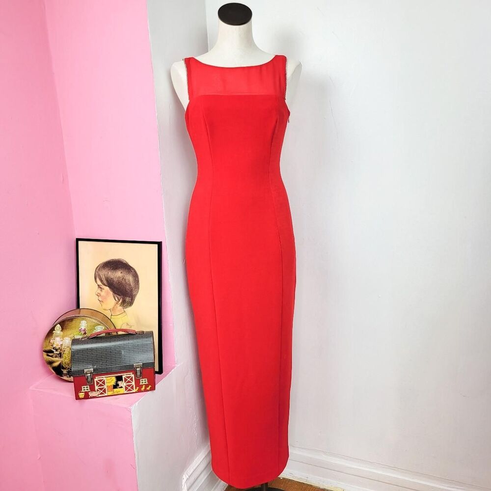 Vintage 90s Sexy Red Formal Maxi Dress